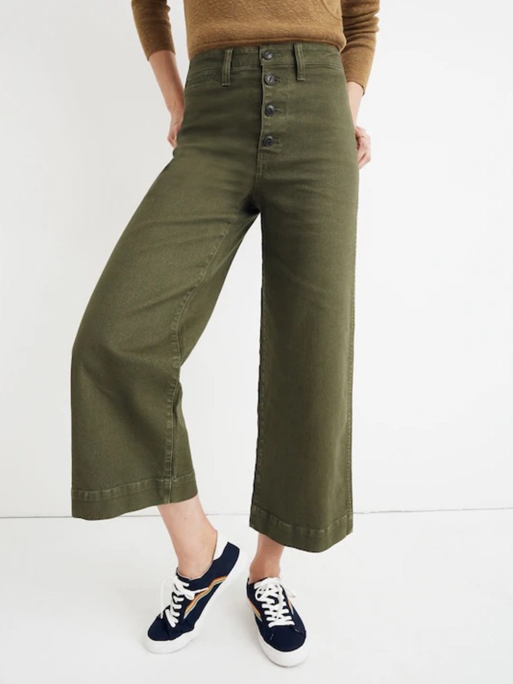 Madewell Olive Khaki Army High Waisted Green Wide-Leg Button-Front Pants